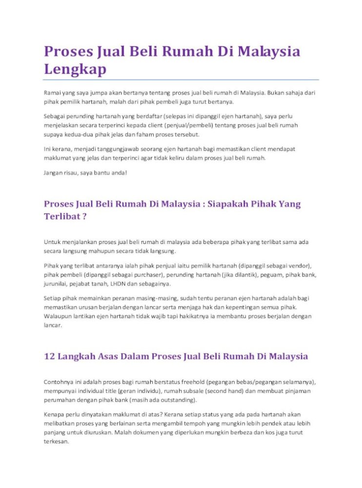 Proses Jual Beli Rumah Di Malaysia Lengkap Pdf Document
