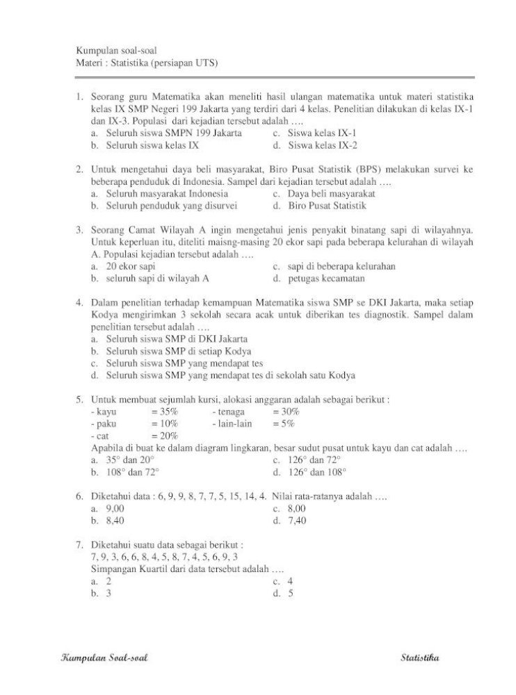 Soal Matematika Kelas 12 Statistika